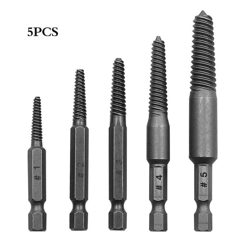 

5pcs/Set Screw Extractor Center Drill Bits Guide Set Broken Damaged Bolt Remover Hex Shank And Spanner For Broken Hand Tool