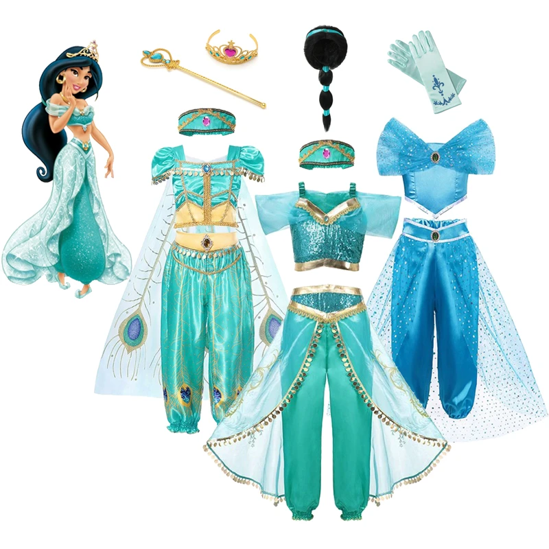 Disney vestidos princesa Jasmine para niñas, disfraz de Aladdín y la lámpara mágica, conjunto para fiesta Halloween| | - AliExpress
