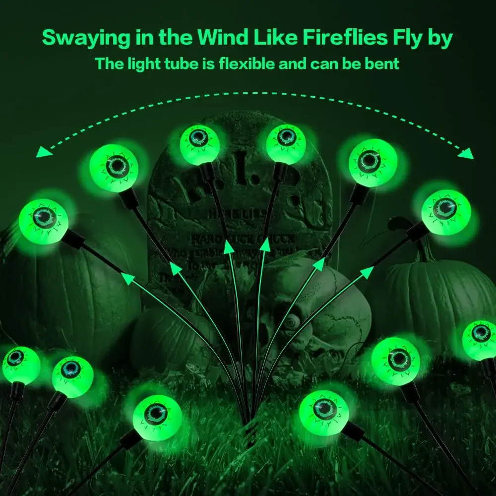 solar powered lights Halloween outdoor scary eyeball LED green blinking firefly waterproof solar path