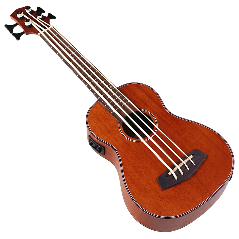 Electric Ukulele Bass Guitar 30 Inch 4 String Sapele Body Brown Color