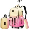 School Bags for Girls with Wheels Trolley 3 Pcs for Teens Boys Rolling Backpack Set with Lunch Bag Carry on Luggage with Roller 1