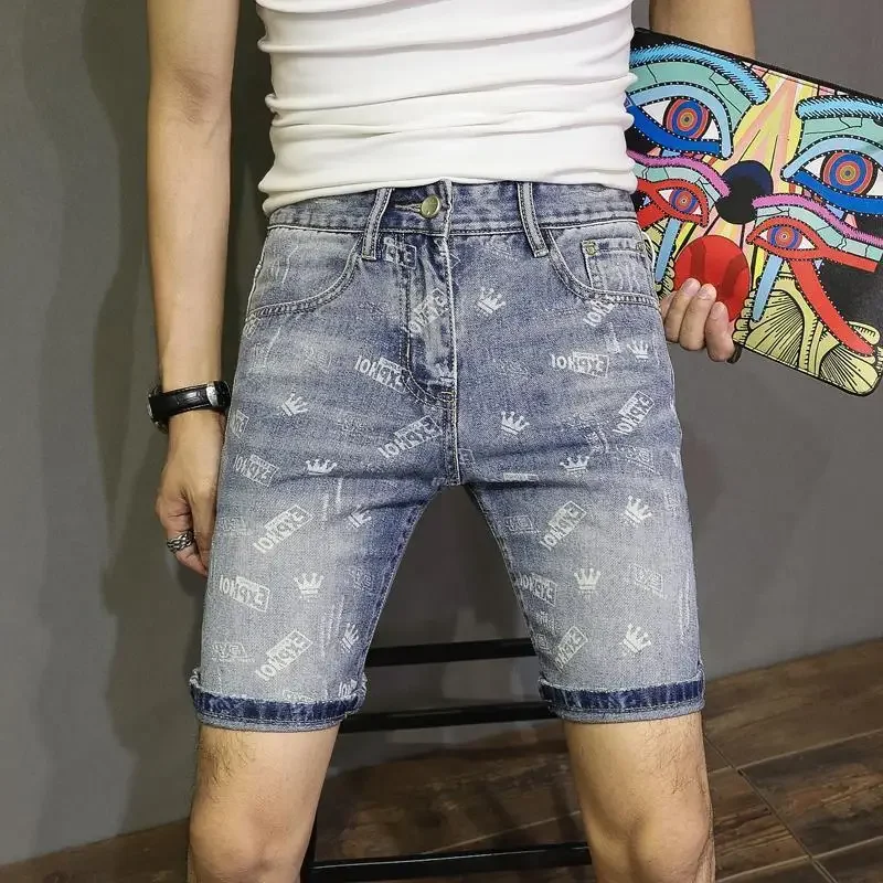 thumbnail image 1 of Pantalones Vaqueros Cortos Para Hombre Botones Groseros Pantalones Cortos De Mezclilla Rasgados Para Hombre Corte Emo Xl Venta Y2k Moda Azul Ropa De Calle Verano Original Xxxl, 1 of 4