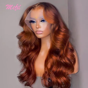 Parrucca Frontale in Pizzo 13x4 13x6 con Onde Morbide, Colore Castano Rossastro, in Capelli Umani Pre-Piumati, Colore Castano Arancione, per Donna, In Offerta