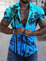 Men’s Hawaiian Shirts Graphic Aloha Tree Turndown Sea 3D Print Street Daily Short Sleeve Button Clothing Palm Trees Beach
