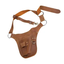 PU Leather Punk Style Waist Bag with Adjustable Belt and Multi - Pocket Design (Brown)
