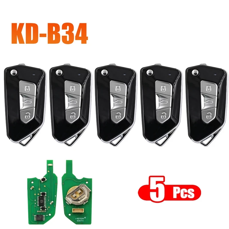 

5Pcs KEYDIY B34 KD Remote Control Car Key Universal 3 Button For Golf 8 Style For KD900/KD-X2 KD MINI/ URG200 Programmer