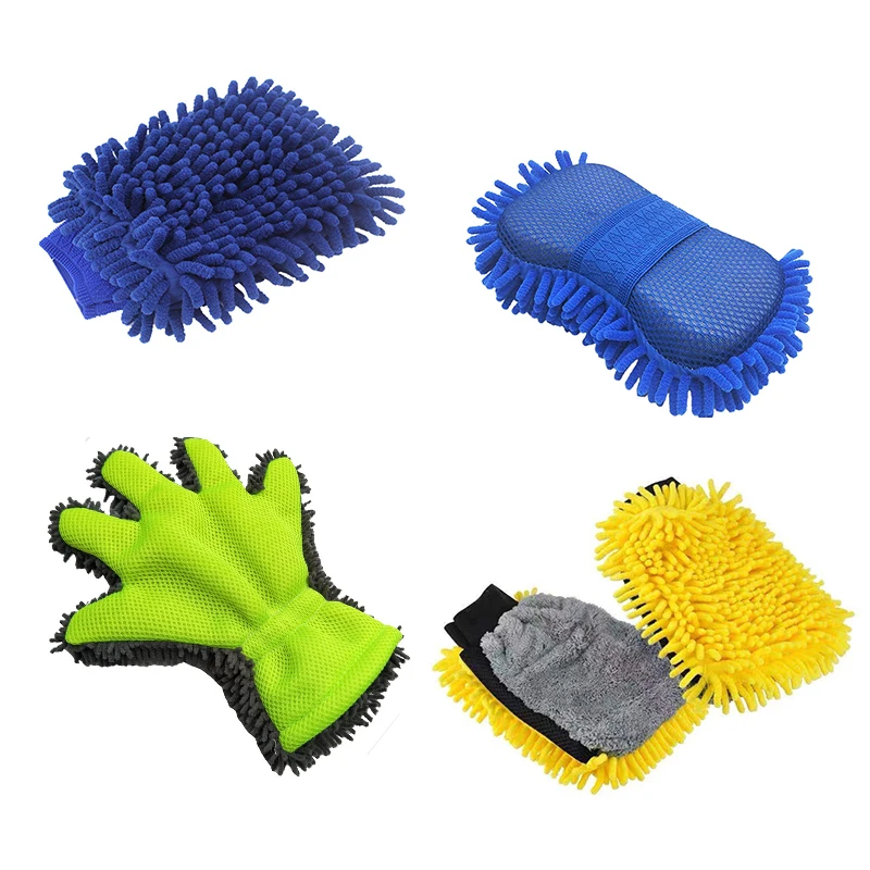 4pcs/Set FOSHIO Waterproof Car Door Protector Guard Cover, Auto Window Tinting Cloth Detailing Mat, Carbon Film Wrapping Tools 10 Chenille Car Wash Gloves Microfiber Wipe Car Sponge Scratch Free Car Wash Cleaning Coral Velvet Double-Sided Car Cleaning Tool