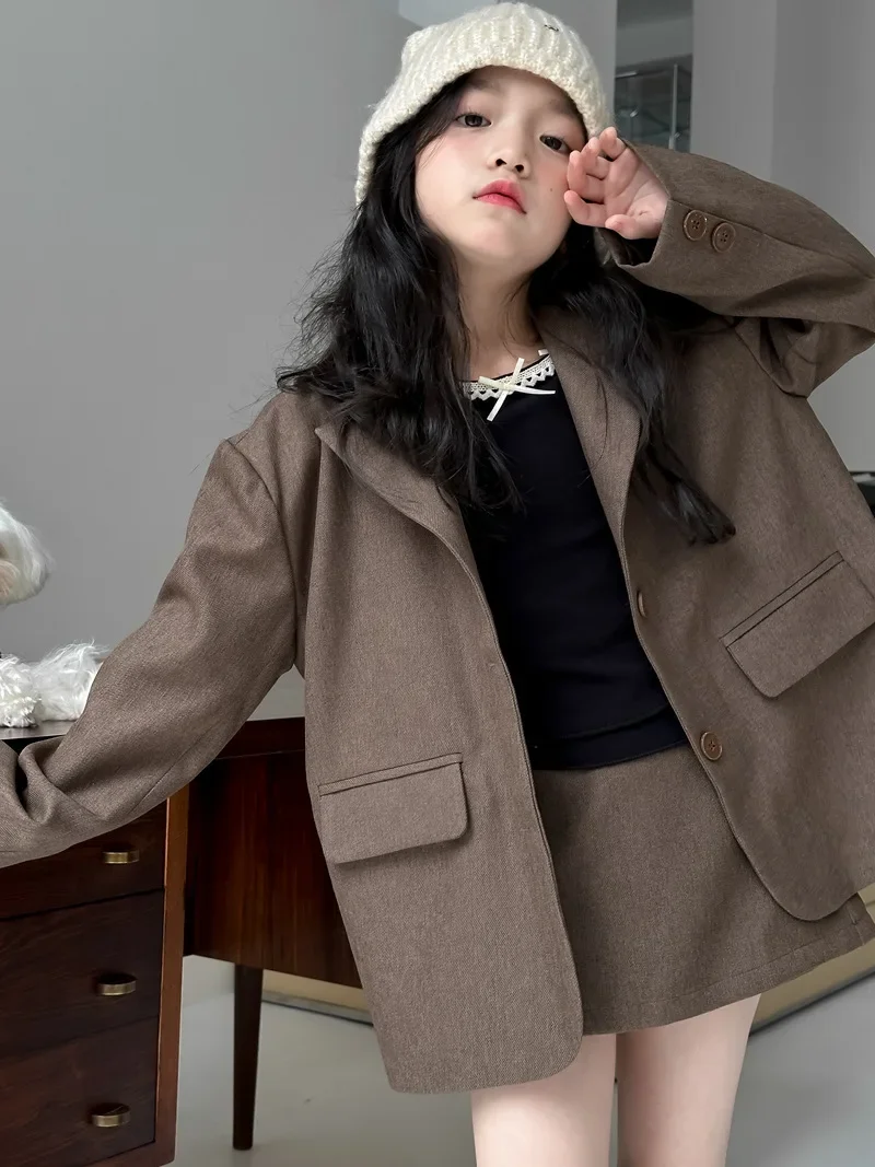 طقم تنورة بدلة لخريف 2024 سترة بدلة فضفاضة وشورت ت...