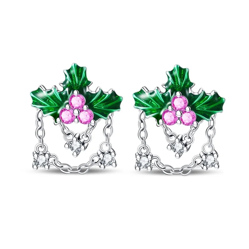 S24587c5231f94441b665c5afb9d53b0c7 Original 925 Sterling Silver Green Clover Ladybug Earrings Women Zircon Ear Studs Hoop Earring Anniversary Jewelry Gift Mallzona