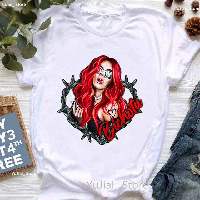 Karol G Bichota Y Corazón Tatuaje Impresión Gráfica Camiseta Ropa De Mujer  Moda Divertida Niñas Harajuku Camisa Tops