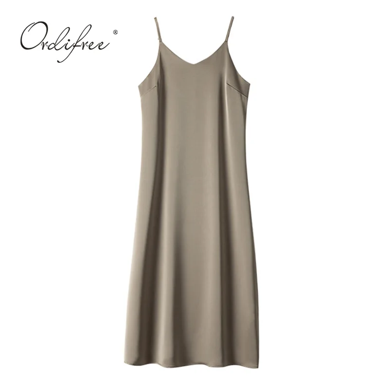 

Ordifree 2022 Summer Women Satin Slip Dress Spaghetti Strap Black Silk Elegant Lady Sexy Party Dress