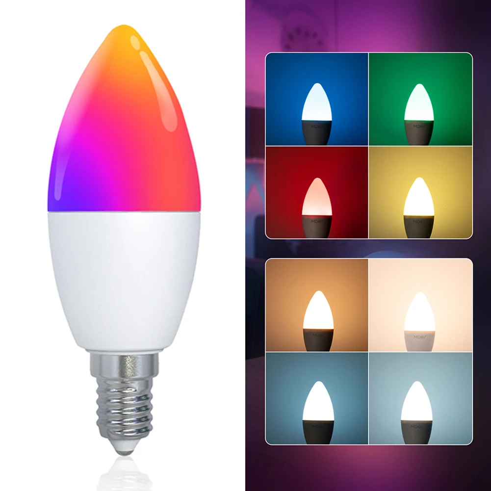 와이파이 스마트 LED 전구, 다색 LED 전구, 16 만 RGB 색상, E14 캔들 램프, 알렉사 구글 홈과 호환, 6W, 470LM