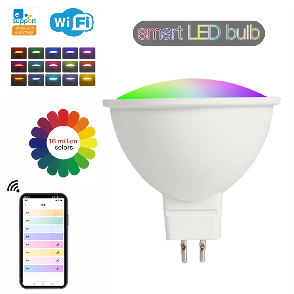 MR16 스마트 전구 와이파이 RGB + CW LED 조광 램프, EWelink 앱 제어 전구, 알렉사 구글 홈 스마트싱스 호환, 5W, 12V