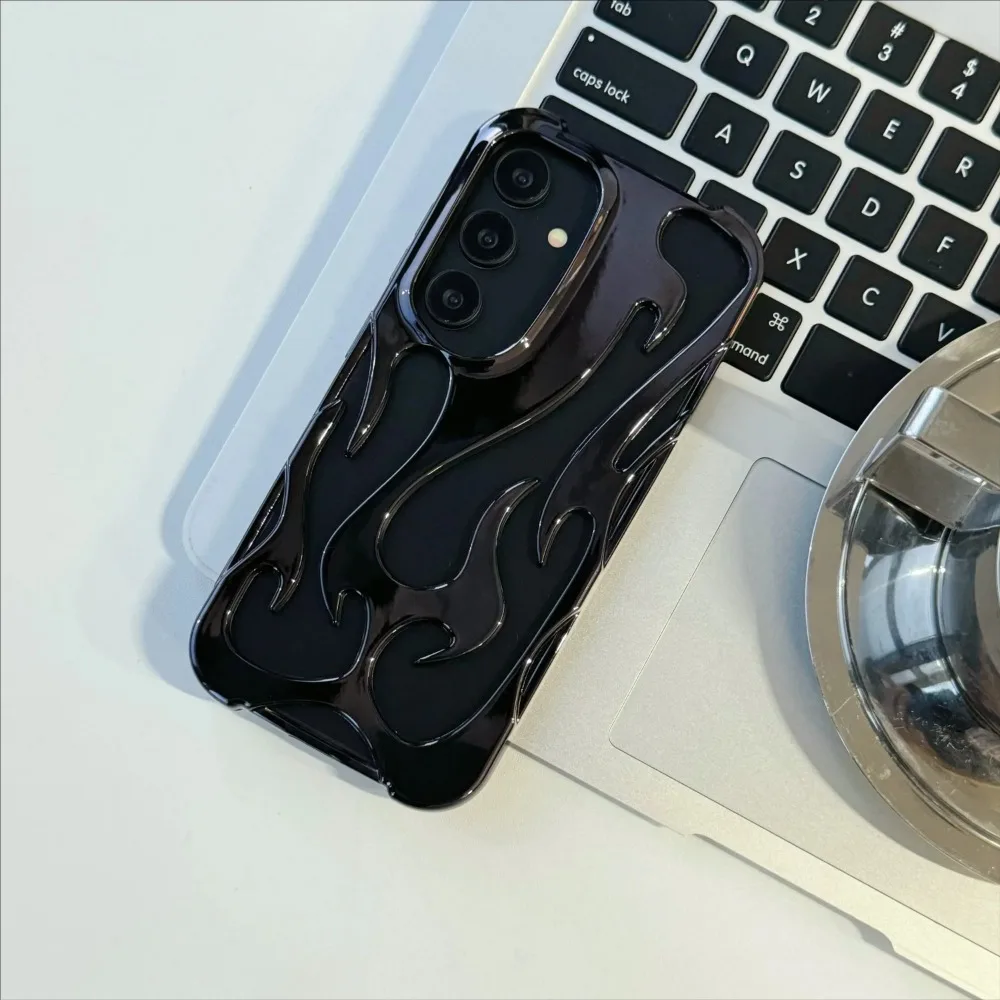 Electroplating 3D Flame Pattern Frosted Shockproof Phone Case