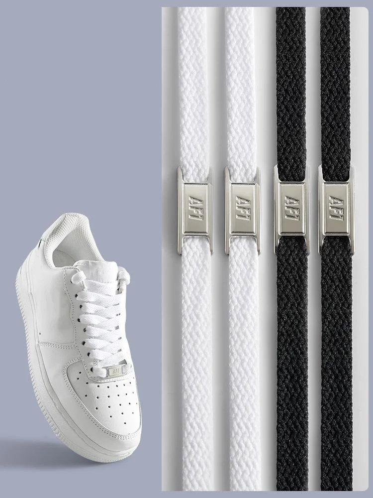 Timeless Black & White Flat Shoelaces with Metal Buckle Shoe Accessories