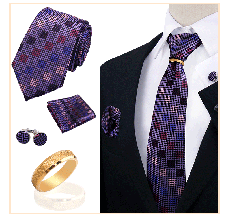 Männer Krawatten mit Ring Brosche Pin Set Marke Designer Paisley Plaid Krawatte Taschentuch Manschettenknöpfe Hochzeit Party Geschenk Männer Zubehör – Detail 33