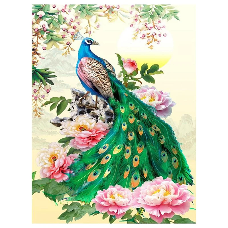 

DIY Diamond Painting Diamond Embroidery Round Resin Diamond Cross Stitch Home Wall Decor 30X40cm,Rich Peony Peacock