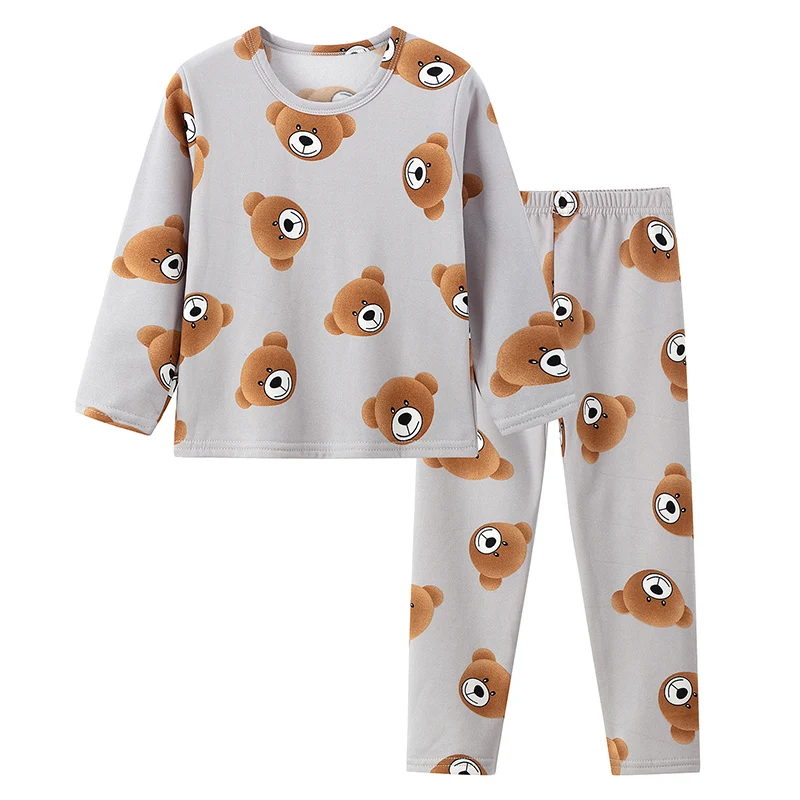 2-piece 2024 new autumn children's cute bear long-sleeved trousers suit boy leisure and comfortable home cover girl Joker pajama 4