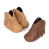 KIDSUN Baby Girls Cowboy Tassel Boots Side Zipper Moccasins Soft Bottom Non-Slip Toddler Crib Shoes Newborn Leather Brown Color 1