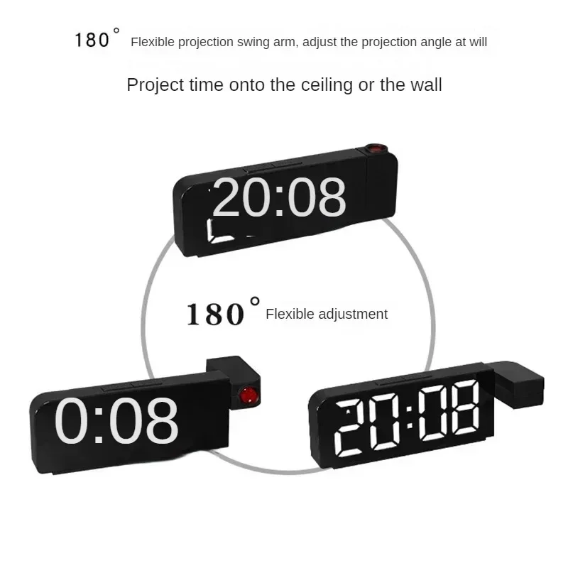 USB Powered Projection Alarm Clock TEMP Date Night Mode Power-off Memory Table Clock 2 Display Modes 12H/24H LED Digital Clock