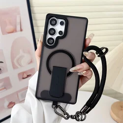 Enhanced Magnetic Wireless Charging Phone Case with Lanyard and Shockproof Bumper Cover - SamsungS23 Ultra (Translucent Black)