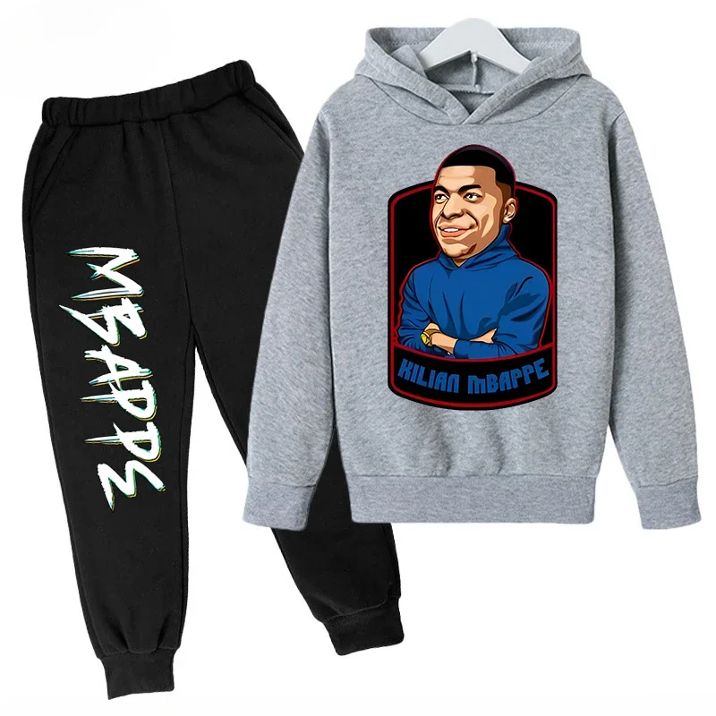 thumbnail image 1 of Ropa para niños Conjunto de sudadera con capucha para niños y pantalones de sudadera Conjunto deportivo de 2 piezas para niños y niñas Ropa estampada de Mbappé, 1 of 5