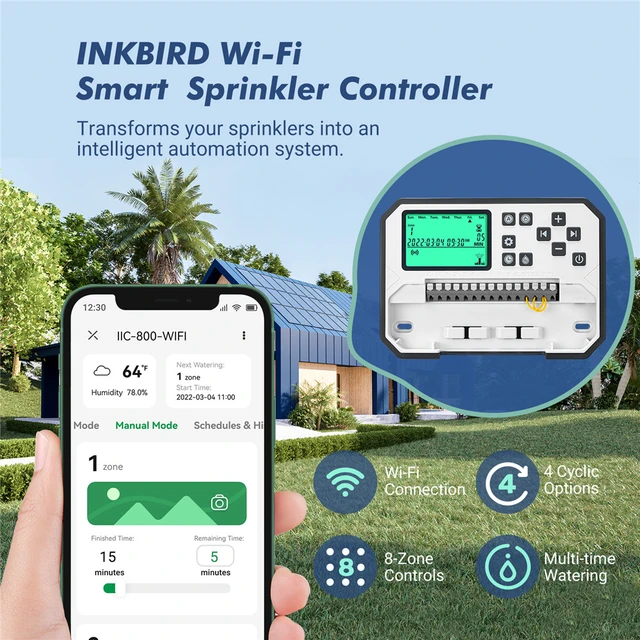 Inkbird 8-Zóna Vezérlő Wi-Fi Smart Sprinkler Beltéri/Kültéri Öntözési Időzítő Ingyenes Alkalmazás-Monitor Támogatja Az Esőkarátást - Image 2