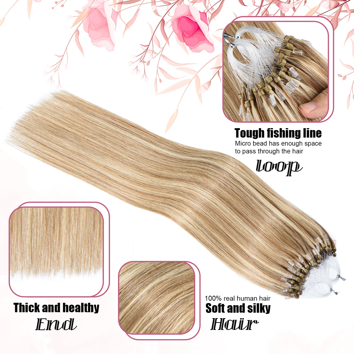 Micro Ring Highlights Hair Extensions Brown Blonde Cold Fusion Micro Link Hair Extensions Human 1g/s 50g Beads