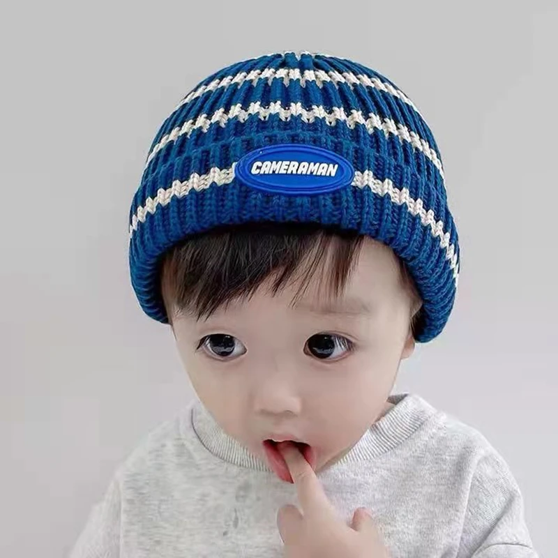 

Children Striped Bonnets Hats Knitted Patchwork Casual Fashion Beanie Caps for Baby Girl Boy Newborn Photography Props 2022 New