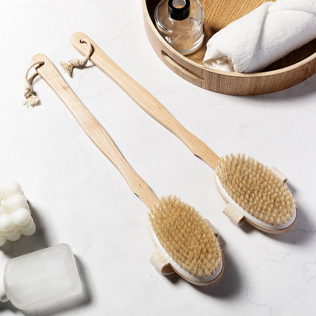 1pc-Wooden Detachable Long Handle Shower Body Brush Bathing Massage Back Body Exfoliating Brush Bathroom Wash Brush Bath Tools