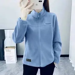 Women's Plus Size Polar Fleece Zipper Jacket - Autumn Winter Casual Sportswear - XXXL60kg - 67kg (Denim Blue)