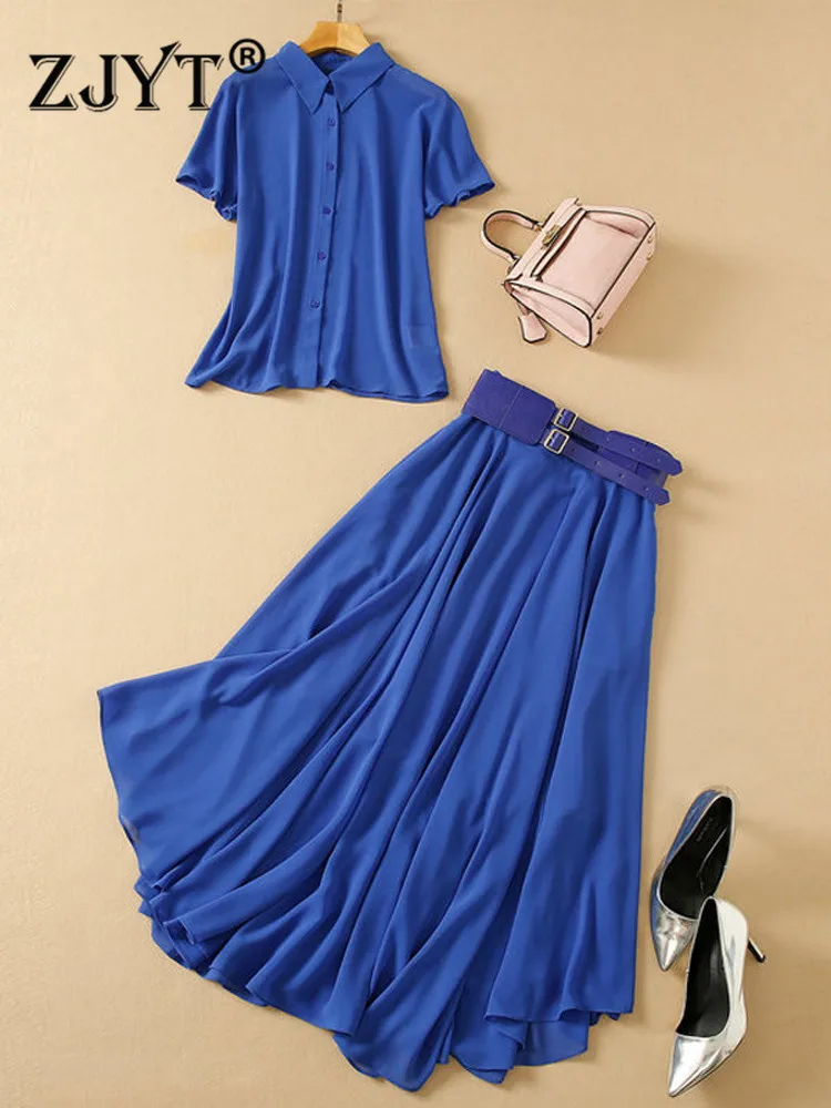 

Модельные летние длинные платья ZJYT, комплекты одежды, Синяя Женская одежда из 2 предметов, праздничная Макси-юбка, женские костюмы