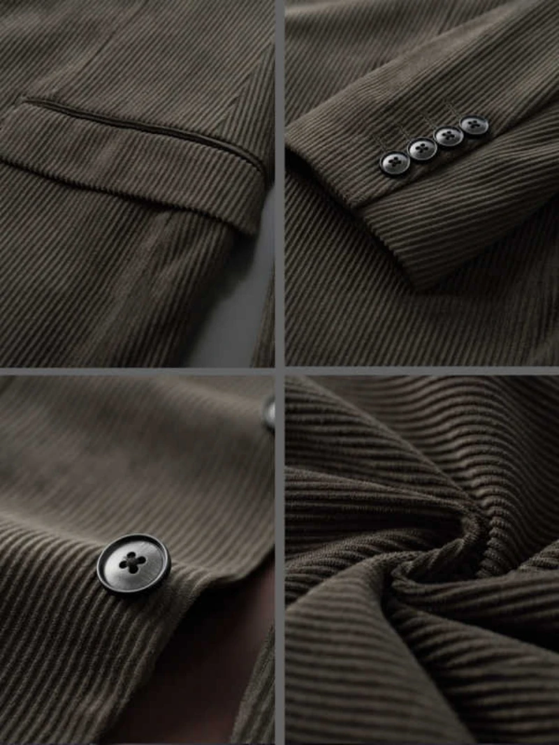 Men's Black Corduroy Blazer Single Breasted Casual Elegant Wedding Suit Jacket Coat for Stage Party Prom Elegant Men's Clothing