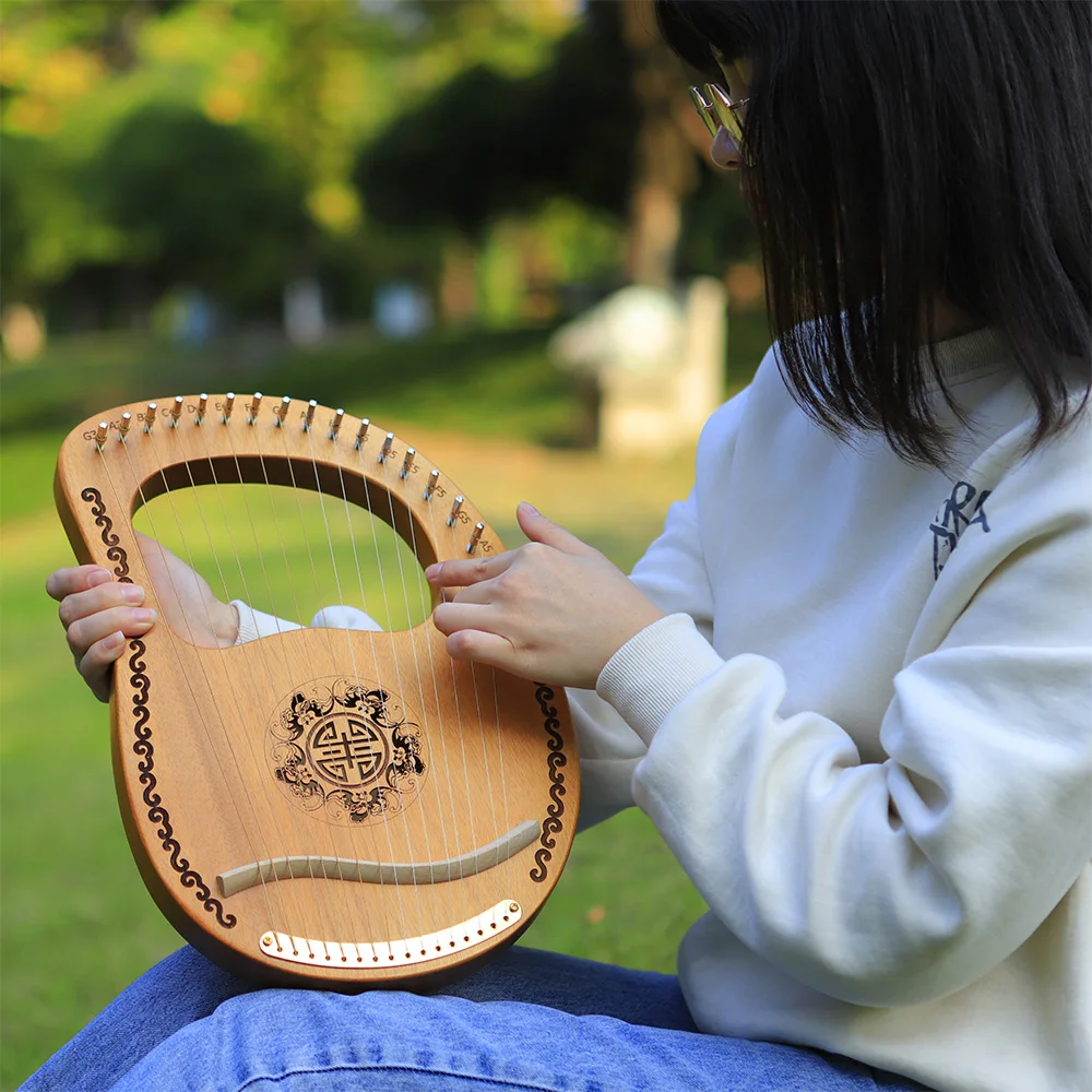 M MBAT 16 Strings Lyre Harp Mahogany 16 Tone String Musical Instrument with Tuning Wrench Manual For Kid Adult Beginners Harps