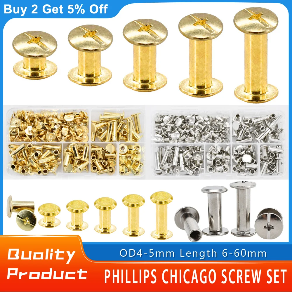 Brass Carbon And Stainless Steel Bookbinding Screw Kit Leather Working Chicago Screw Belt Wallet Photos Faça Você Mesmo Rivet Nuts Set