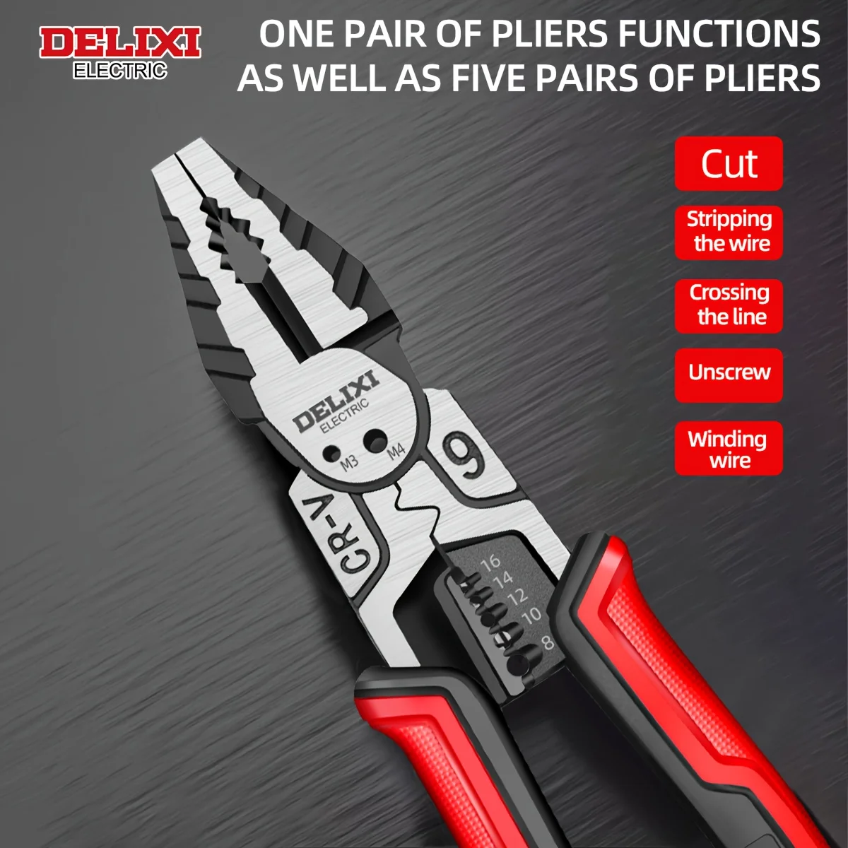 DELIXI ELECTRIC Multifunctional Pliers 9 Inch, Hand Tool Wrench with Household Clamping Stripping Function and Anti Skid Handle - Image 2