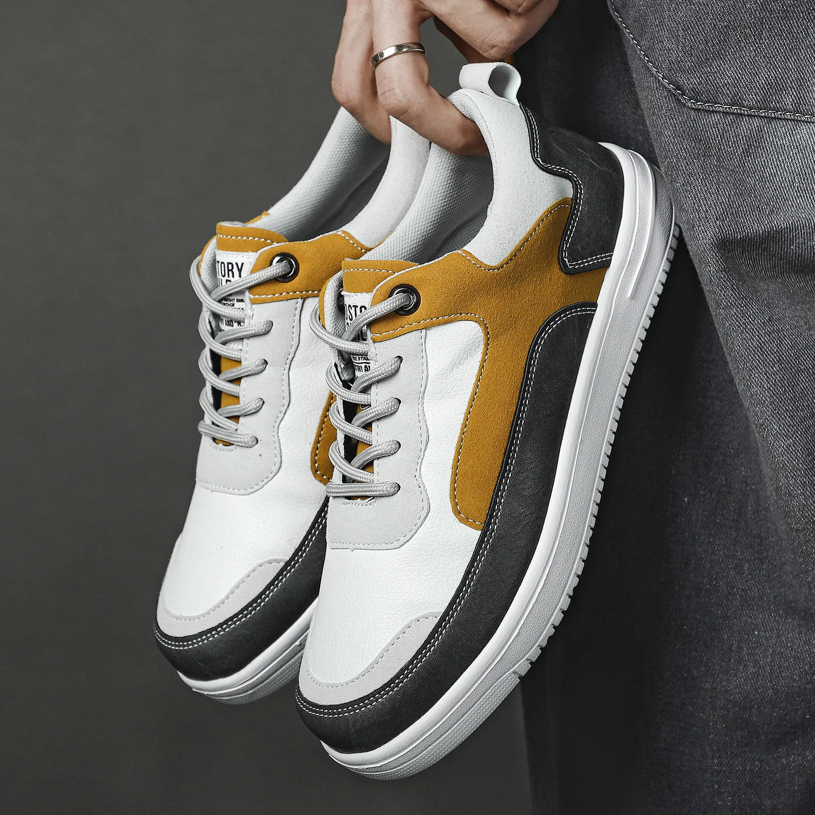 Leather Shoes Men Sneakers Men Shoes Fashion Sneakers for Men Leather Shoes Comfort Lightweight Casual Outdoor Walking Footwear Plus Size 46