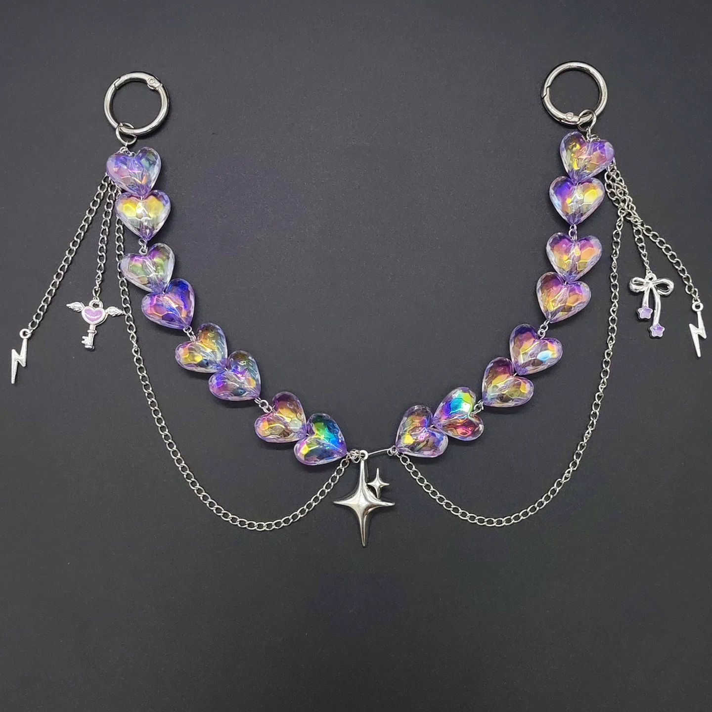 Iridescent Detachable ITA Bag Double Chain Star Heart Pendant DIY Bag Decorative Chain Pain Bag Charm Fashion Waist Chain