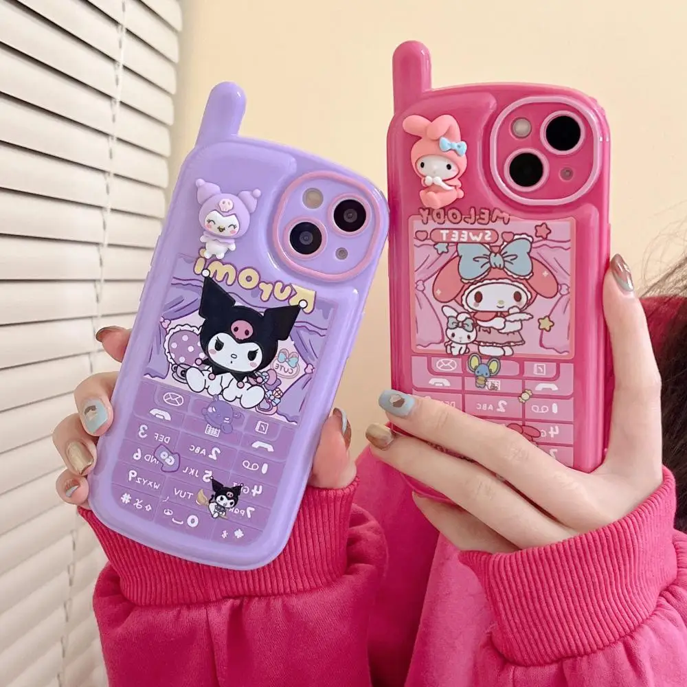 

Kawaii Sanrio Kuromi My Melody Anime Figure Iphone14Pro Phone Case All Inclusive Lens Ip11/12Pro/13 Anti-Fall Anti-Seismic Gift