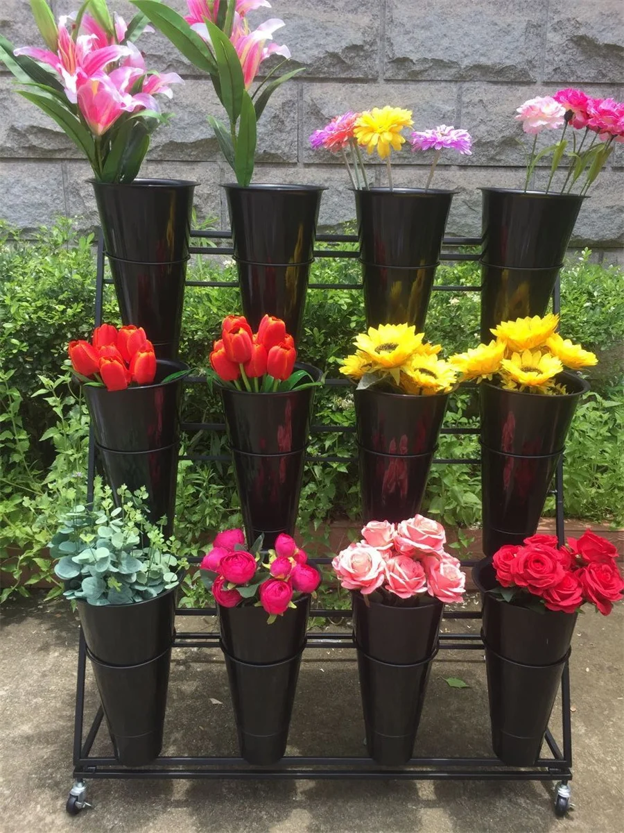 Flower Display Stand With 12PCS Buckets Moving Flower Rack - Bed Bath
