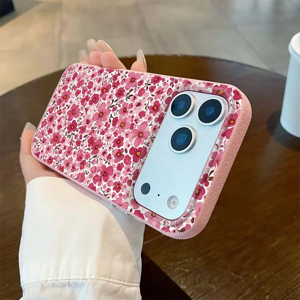 Romantic Pink Red Small Floral Phone Case For iPhone 17 16 15 14 13 12 11 Pro Max Cute Flower Pattern Bumper Case For Girls - 5