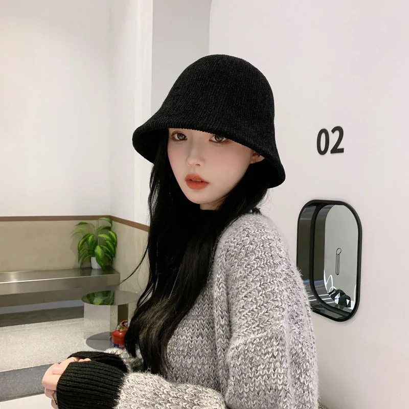 Ins 패션 단색 코듀로이 어부 모자, 용수철 가을 캐주얼 백 테이크 대야 버킷 캡, 야외 파나마 모자
