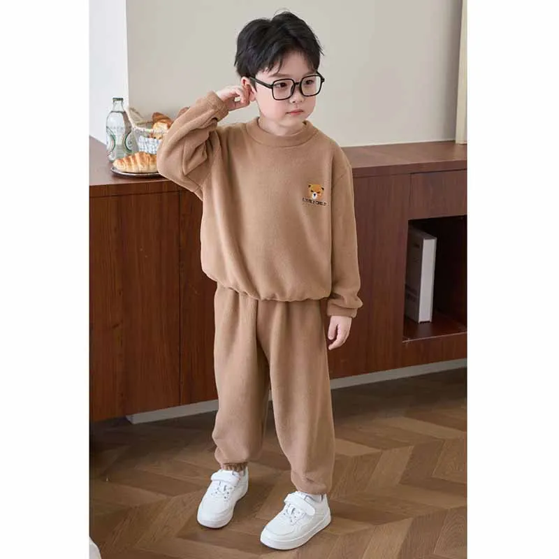 Winter kinder Fleece Sets Jungen Verdickt Anzug Mädchen Cartoon Warme Pyjama Hosen 2Pcs Herbst Kinder Casual Lange ärmeln Outfit – Detail 8