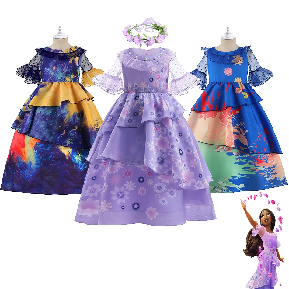 

Disney Girls Encanto Fancy Princess Dress Costume Carnival Birthday Party Garland Dress Bag Charm Crown Girl Cosplay Isabella