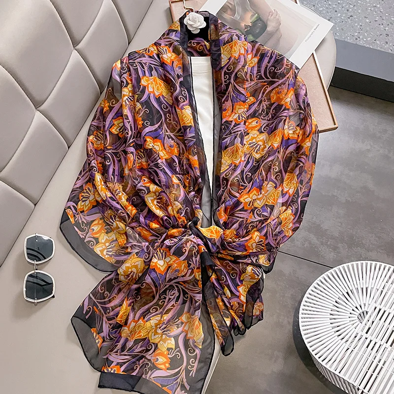 

New Silk Scarf Bandana Ladies Head Scarves Foulard Beach Stoles Women Large Hijab Fashion Print Summer Shawl and Wraps Echarpe