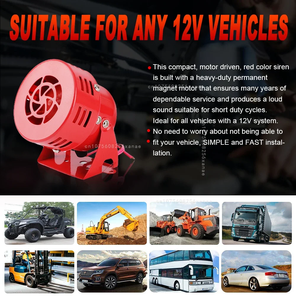 Red Metal Air Raid Siren Horn for 12v Vehicles