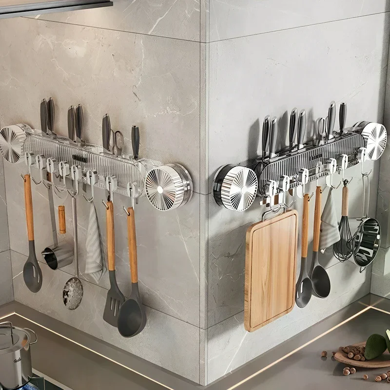 흡착식 칼꽂이 벽걸이, 드릴 필요 없는 주방 칼 및 조리기구 보관대, 주걱, 숟가락 걸이, 공간 절약