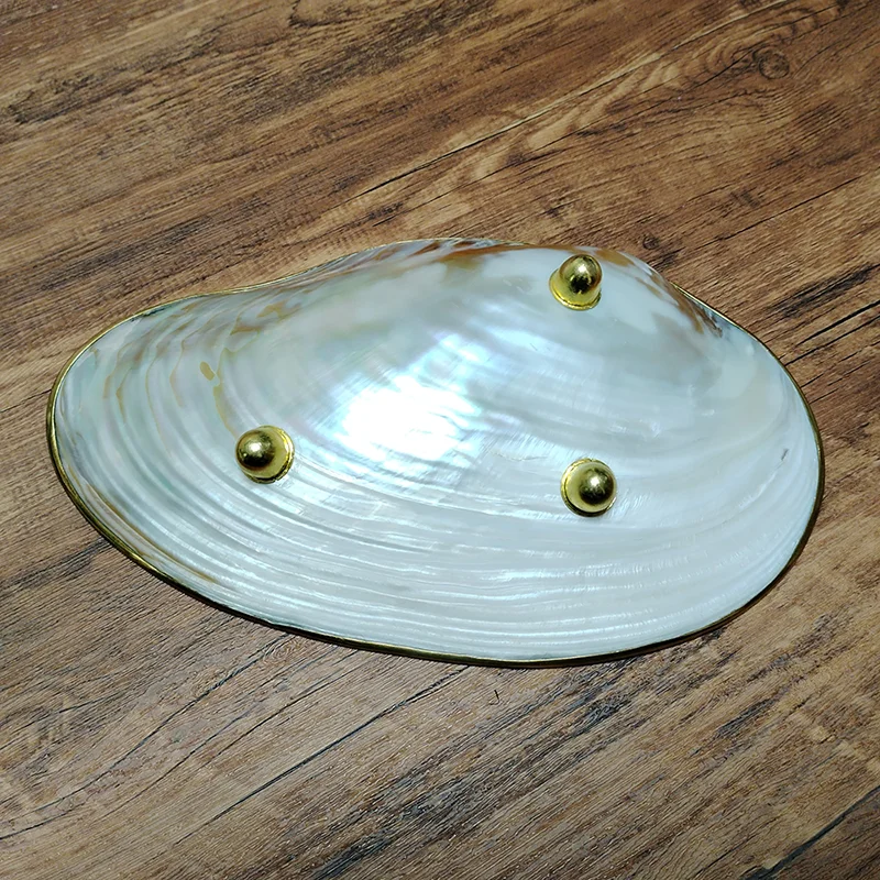 Natural Shell Tray With Golden Metal Edge Mother of Pearl Restaurant Serving Plate Dish Bowl Jewelry Holder Photography Props 5