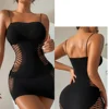 Sexy Women Fishnet Bodycon Mini Dress Mesh Hollow Out See Through Lingerie Erotic Perspective Temptation Nightdress Costume 1