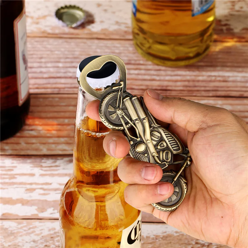 Cooler Bieröffner aus Metall, Motorradform, Flaschen- und Soda-Öffner, Küche, Bar, Zubehör, Dekoration, Hochzeit, Party, Geschenk, Set mit Tasche – Detail 4